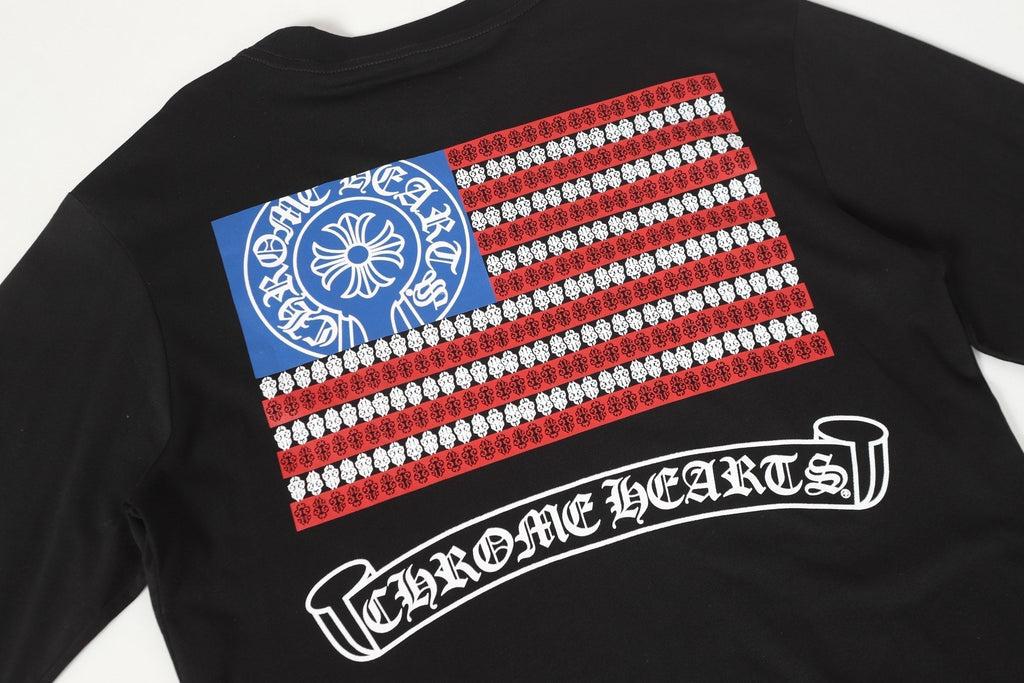 Logo Flag Long Sleeve Tee - Black White Gothic Street T-Shirt K2126