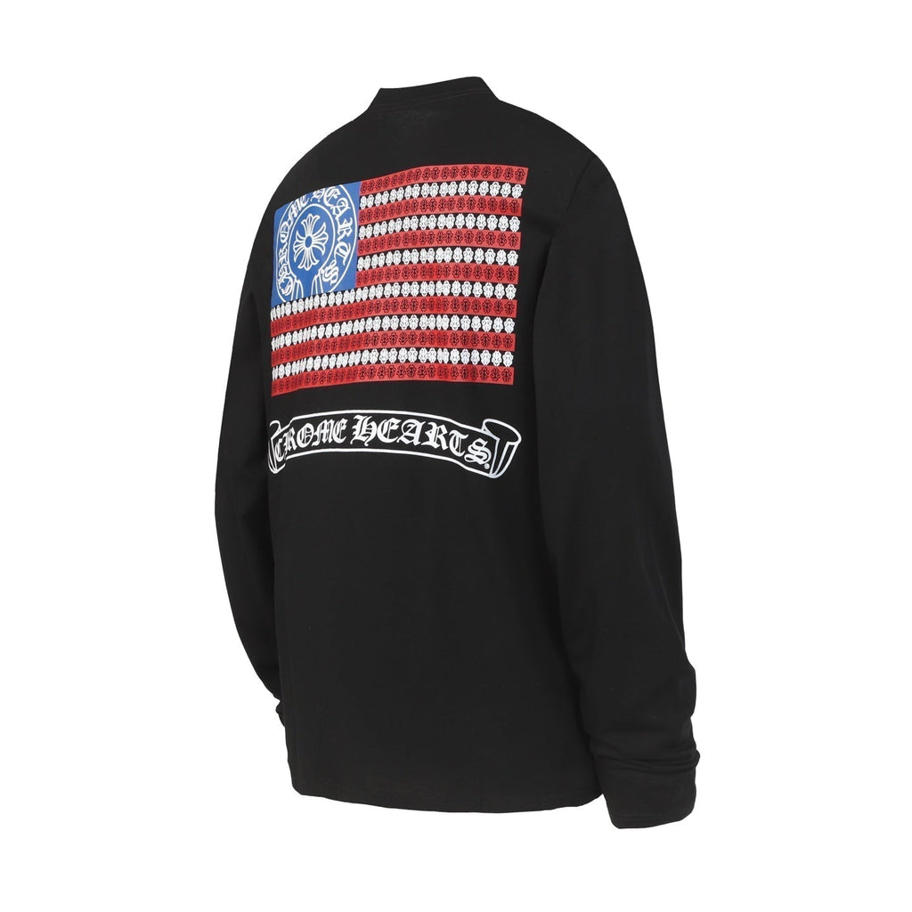 Logo Flag Long Sleeve Tee - Black White Gothic Street T-Shirt K2126