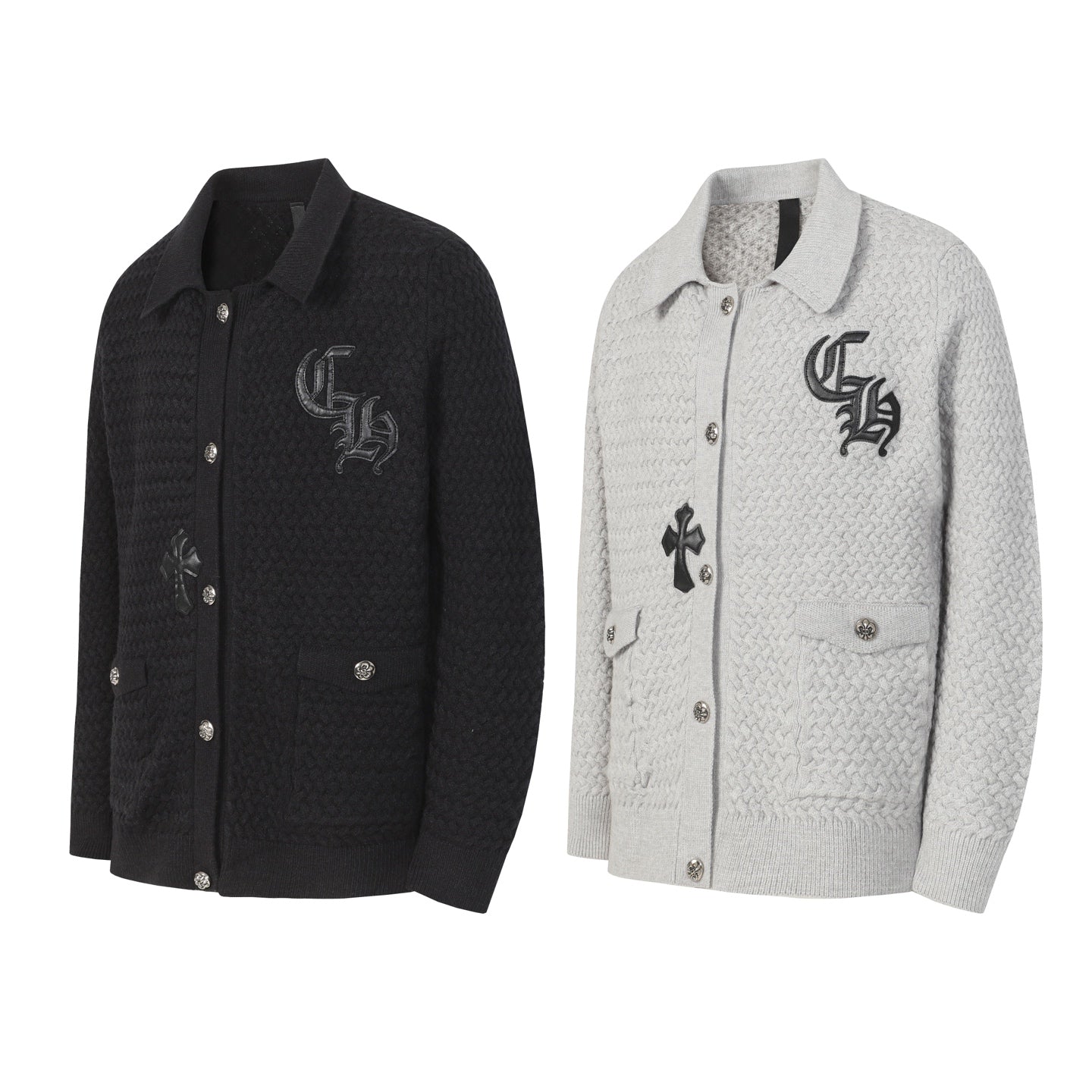 Gothic Cross Knit Cardigan - Black Grey Streetwear Jacket 904